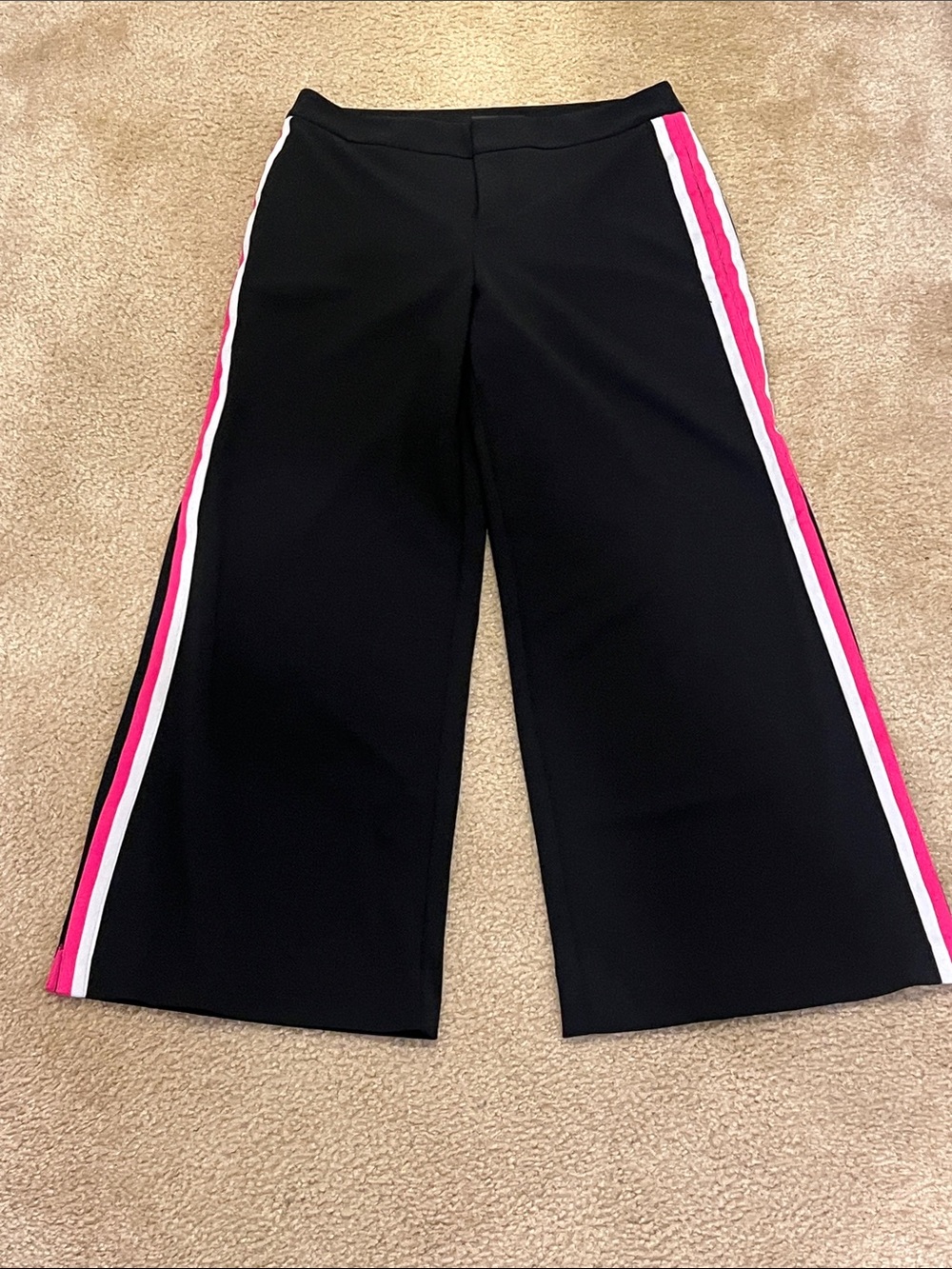 INC International Concepts Black Wide-Leg Pants with Pink & White Side Stripes